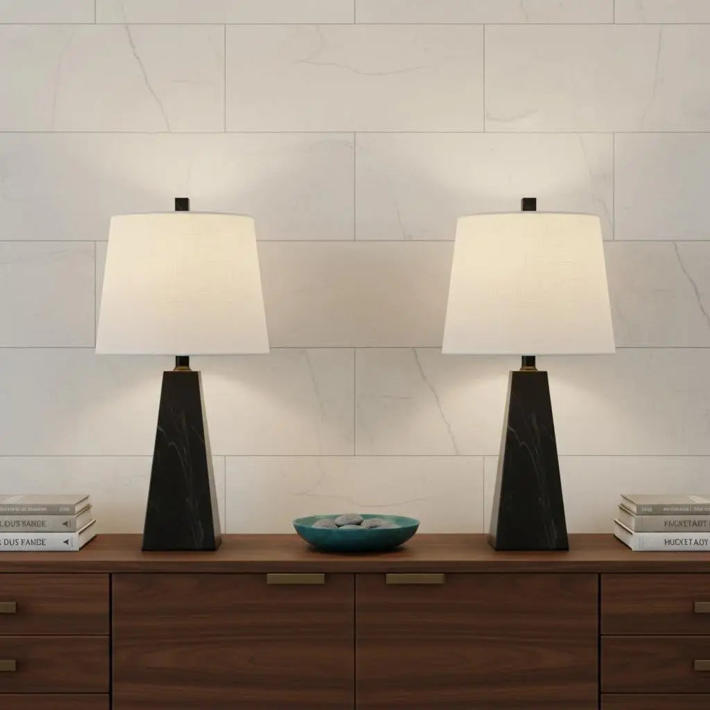 Set of Two 21" Black Novelty Table Lamps With Empire Shades Homeroots Lighting