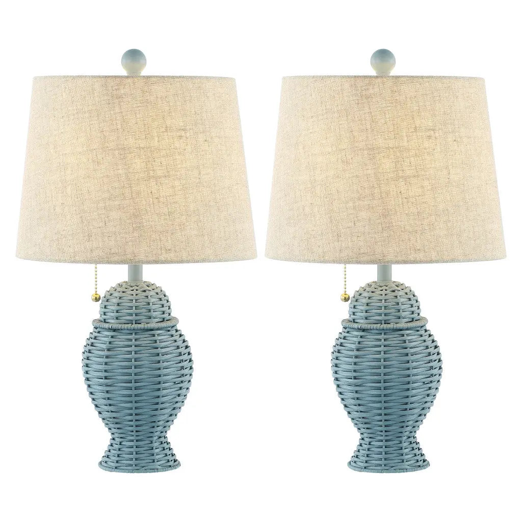 Set of Two 21" Blue Urn Table Lamps With Empire Shades Homeroots Lighting