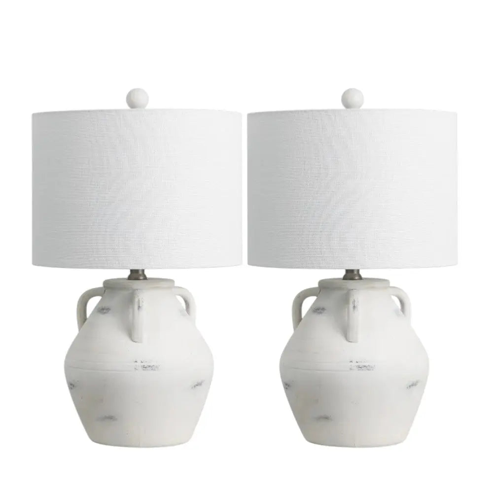 Set of Two 21" Clear Novelty Table Lamps With Drum Shades Homeroots Lighting