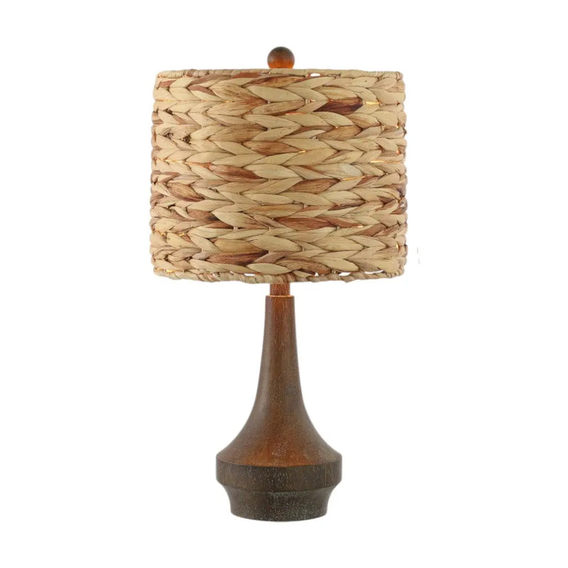 Set of Two 21" Dark Brown Gourd Bedside Lamps With Drum Shades Homeroots Lighting