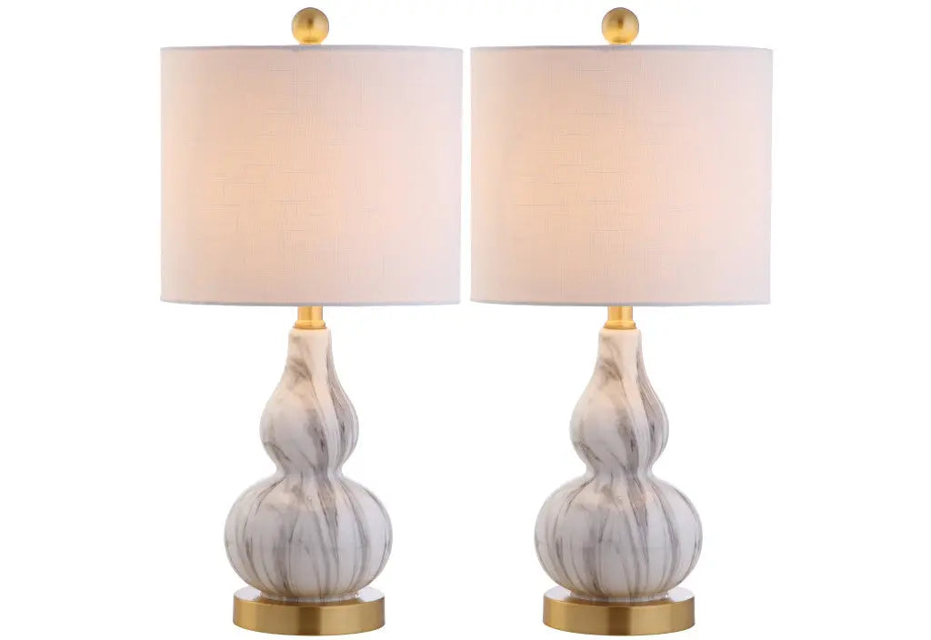 Set of Two 21" Gold Gourd Desk Lamps With Drum Shades Homeroots Lighting