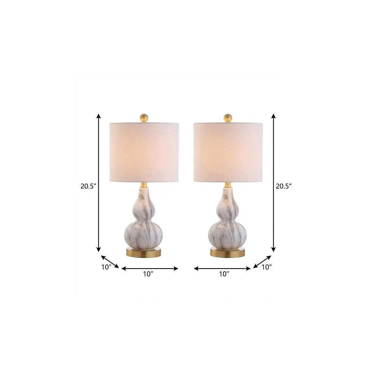 Set of Two 21" Gold Gourd Desk Lamps With Drum Shades Homeroots Lighting