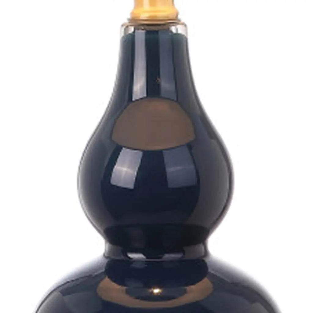 Set of Two 21" Navy Blue And Gold Gourd Table Lamps With Drum Shades Homeroots Lighting