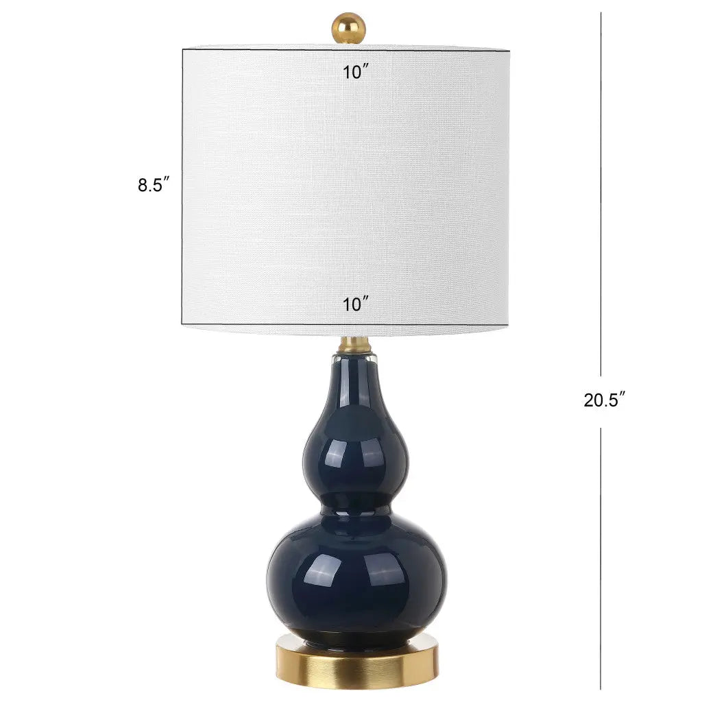 Set of Two 21" Navy Blue And Gold Gourd Table Lamps With Drum Shades Homeroots Lighting