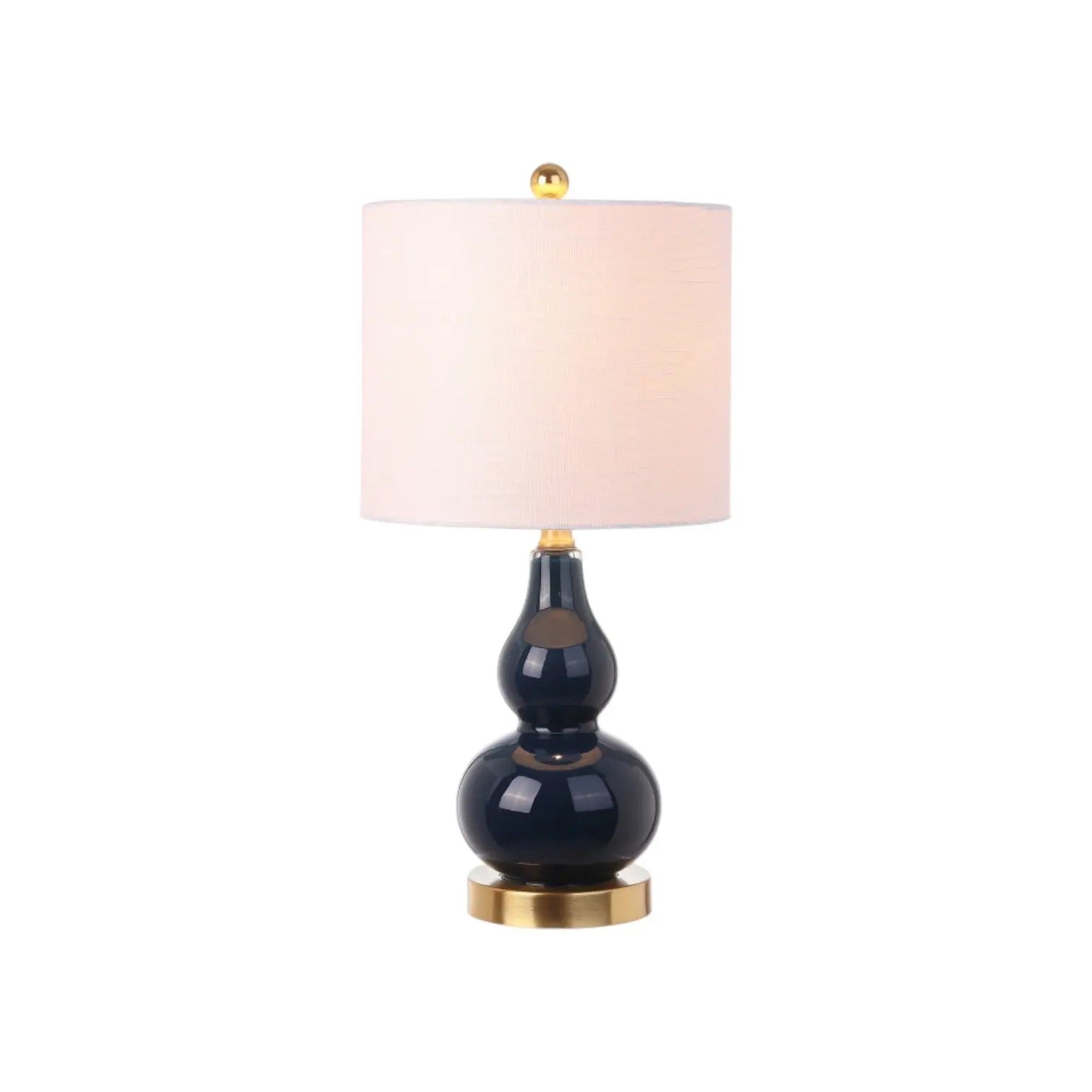 Set of Two 21" Navy Blue And Gold Gourd Table Lamps With Drum Shades Homeroots Lighting