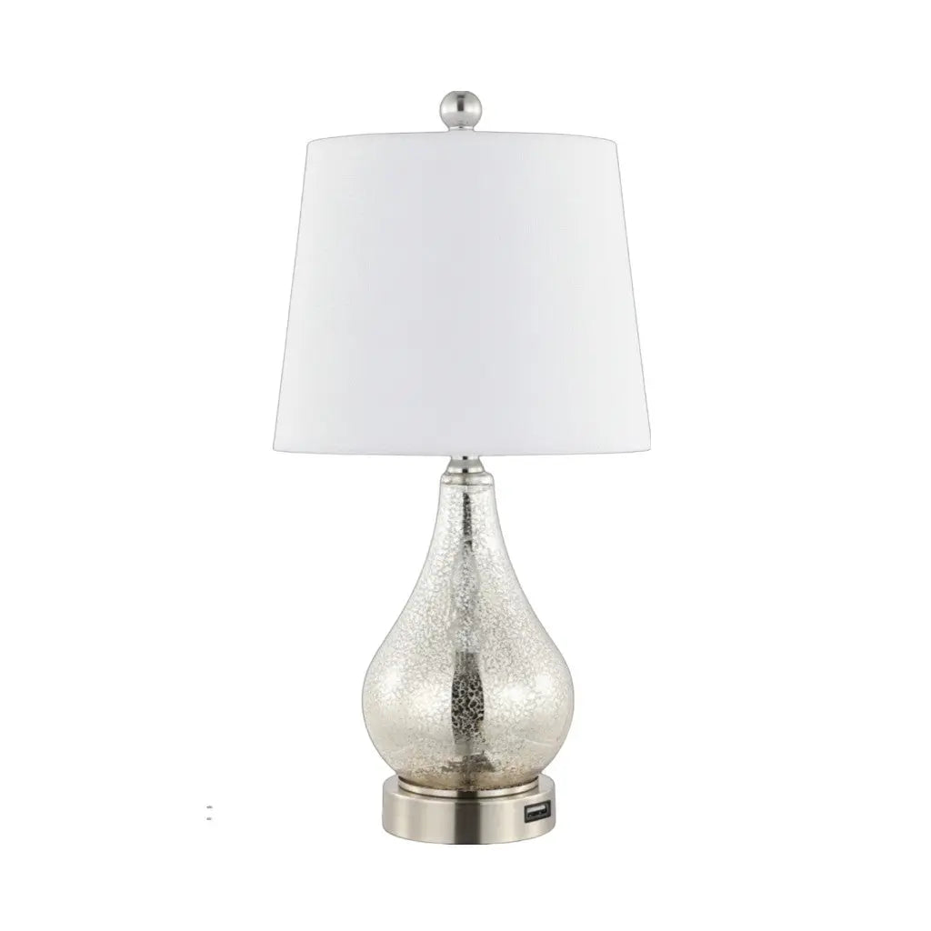 Set of Two 21" Nickel Gourd Table Lamps With Empire Shades Homeroots Lighting