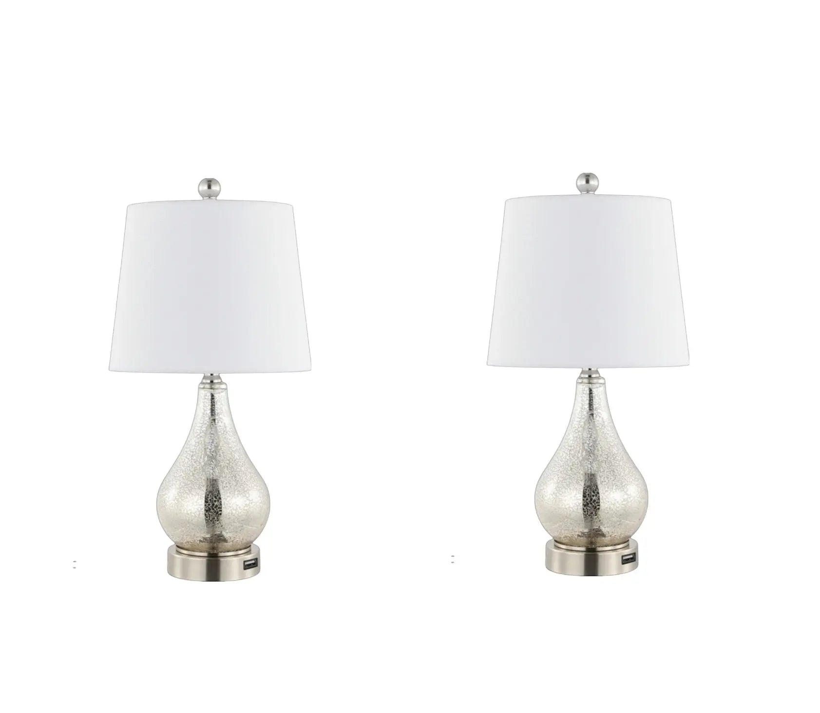 Set of Two 21" Nickel Gourd Table Lamps With Empire Shades Homeroots Lighting
