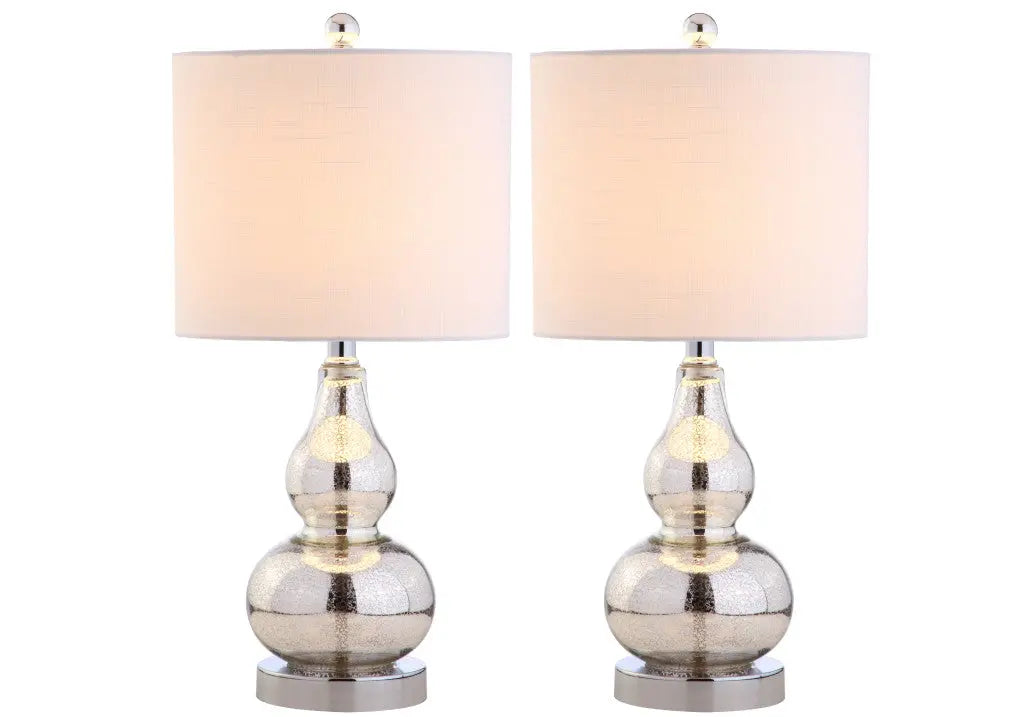 Set of Two 21" Silver Gourd Table Lamps With Drum Shades Homeroots Lighting