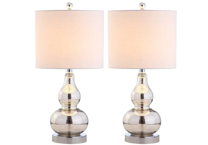 Set of Two 21" Silver Gourd Table Lamps With Drum Shades Homeroots Lighting