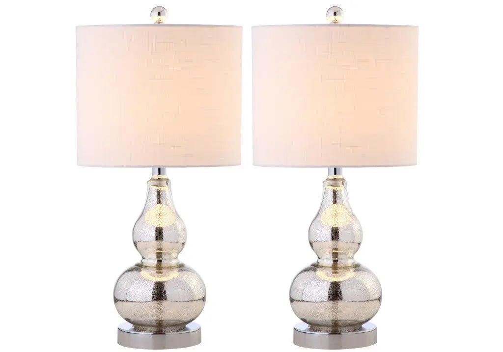 Set of Two 21" Silver Gourd Table Lamps With Drum Shades Homeroots Lighting