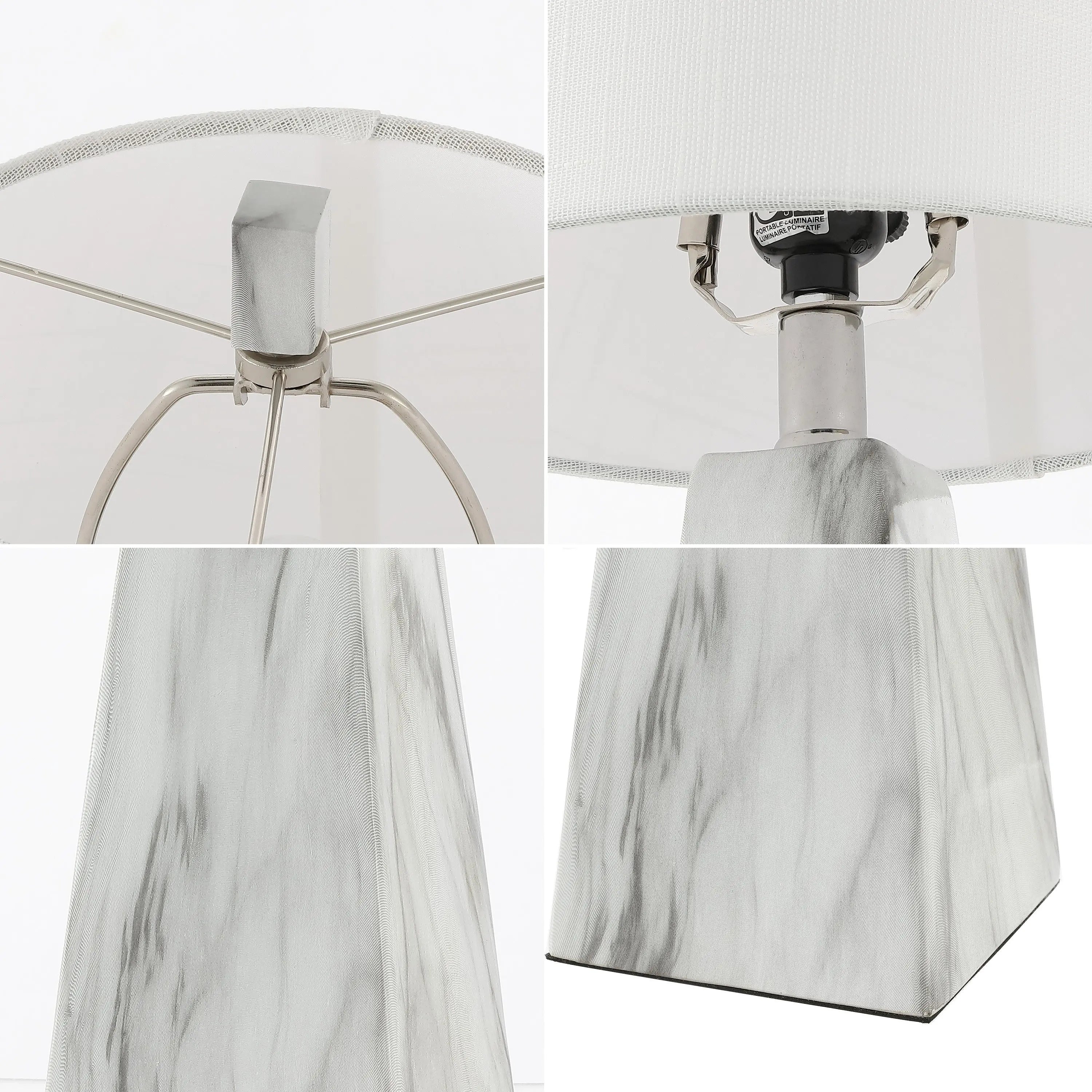 Set of Two 21" White Geometric Table Lamps With Empire Shades Homeroots Lighting