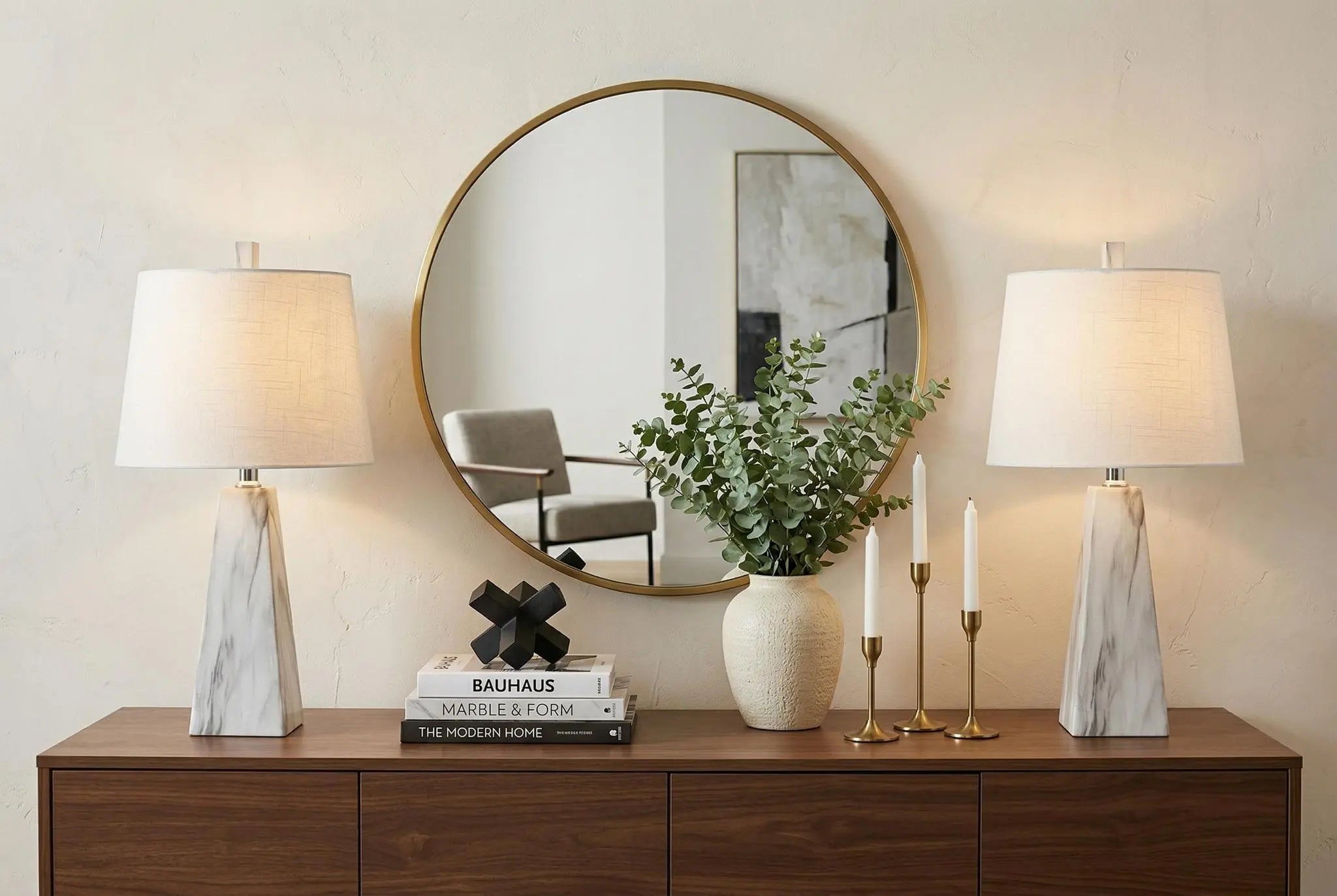 Set of Two 21" White Geometric Table Lamps With Empire Shades Homeroots Lighting