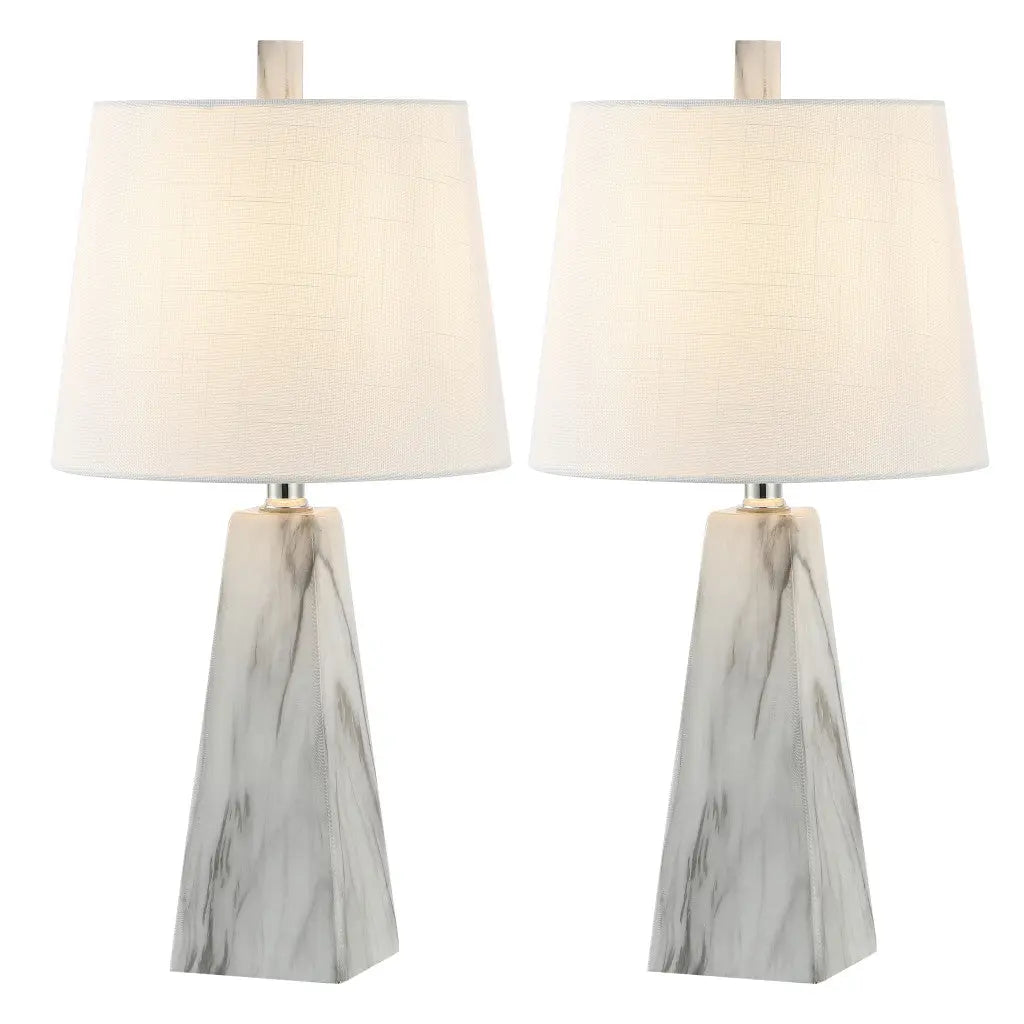 Set of Two 21" White Geometric Table Lamps With Empire Shades Homeroots Lighting