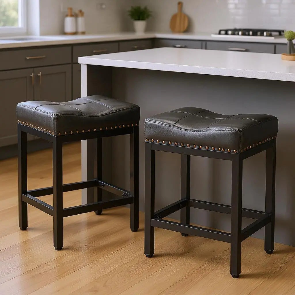 Set of Two 22" Black Heavy Duty Plastic Backless Bar Chairs - GreatEagleInc