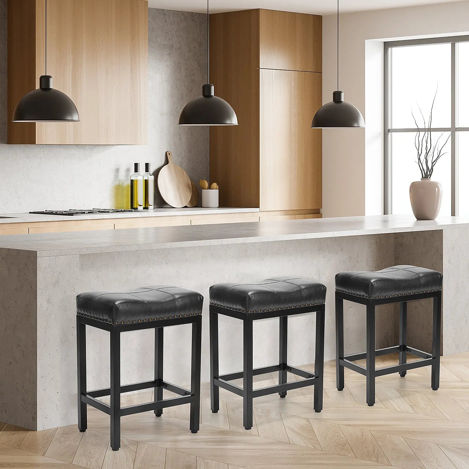 Set of Two 22" Black Heavy Duty Plastic Backless Bar Chairs - GreatEagleInc