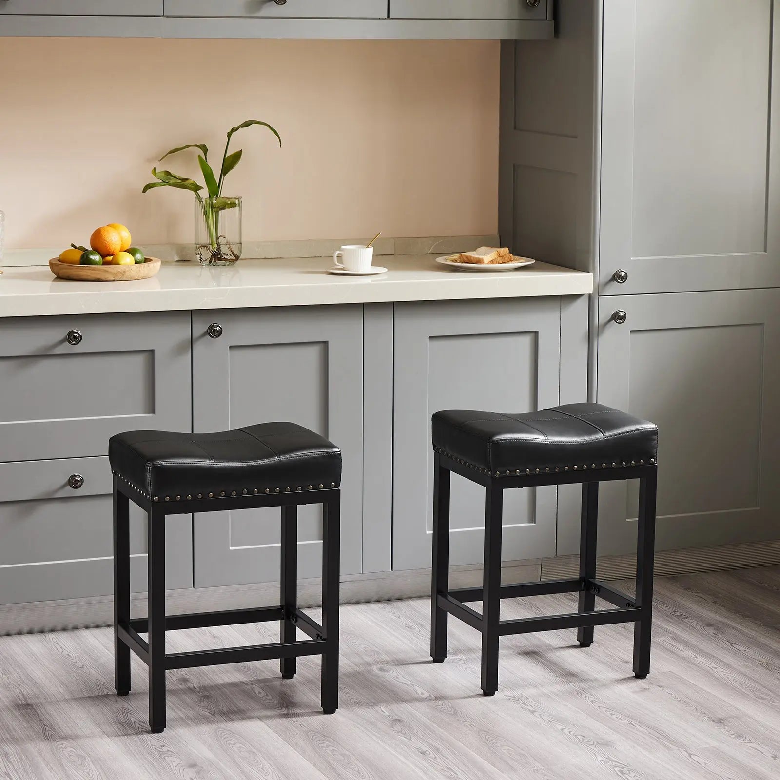 Set of Two 22" Black Heavy Duty Plastic Backless Bar Chairs - GreatEagleInc