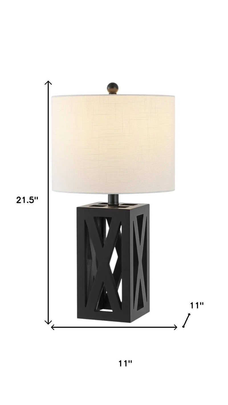 Set of Two 22" Black Table Lamps With Drum Shades Homeroots Lighting
