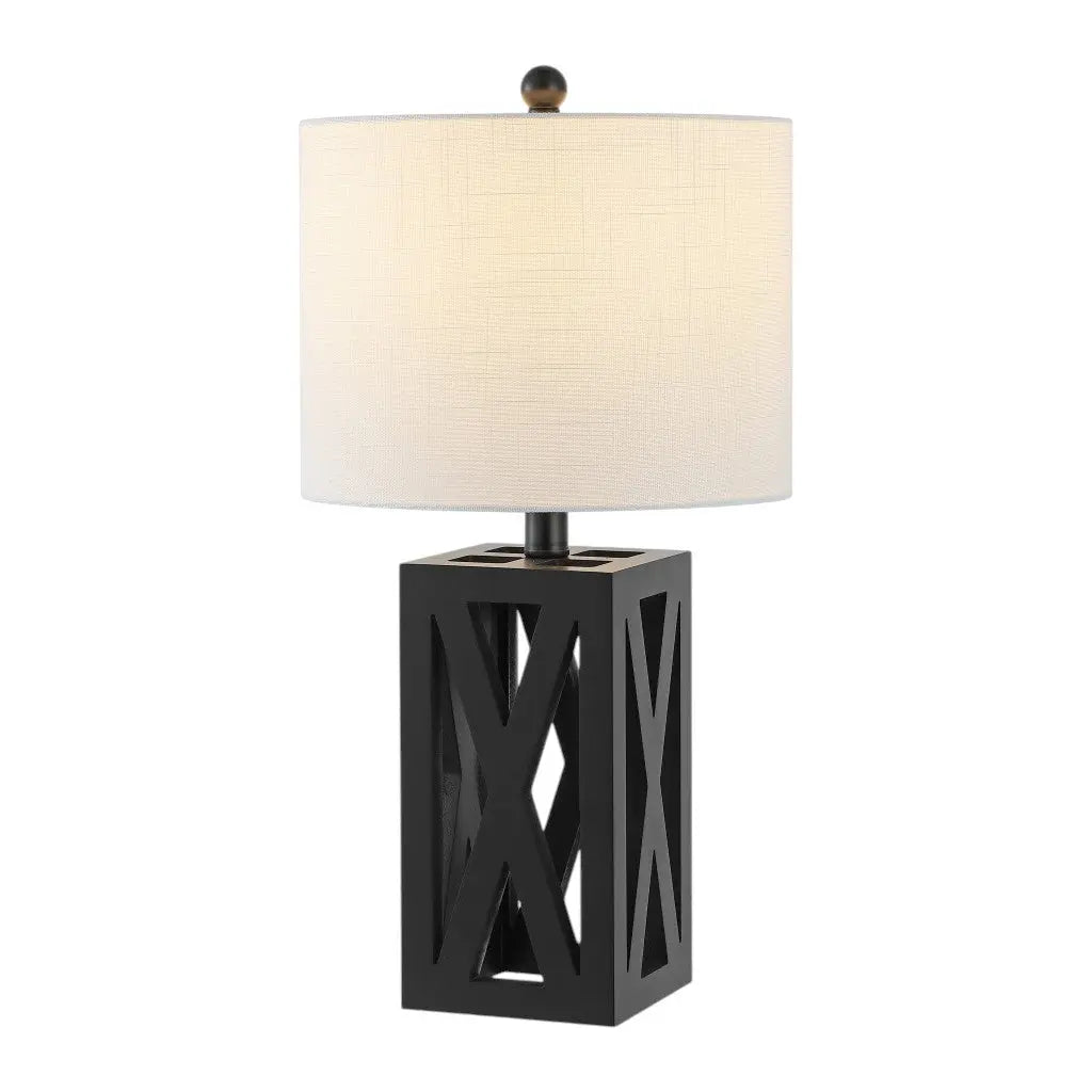 Set of Two 22" Black Table Lamps With Drum Shades Homeroots Lighting