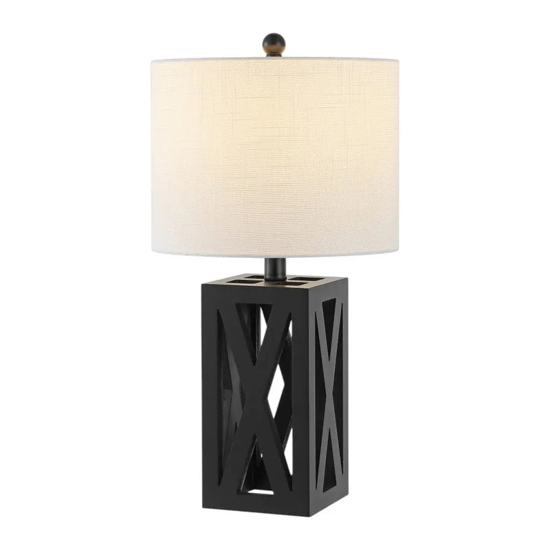 Set of Two 22" Black Table Lamps With Drum Shades Homeroots Lighting