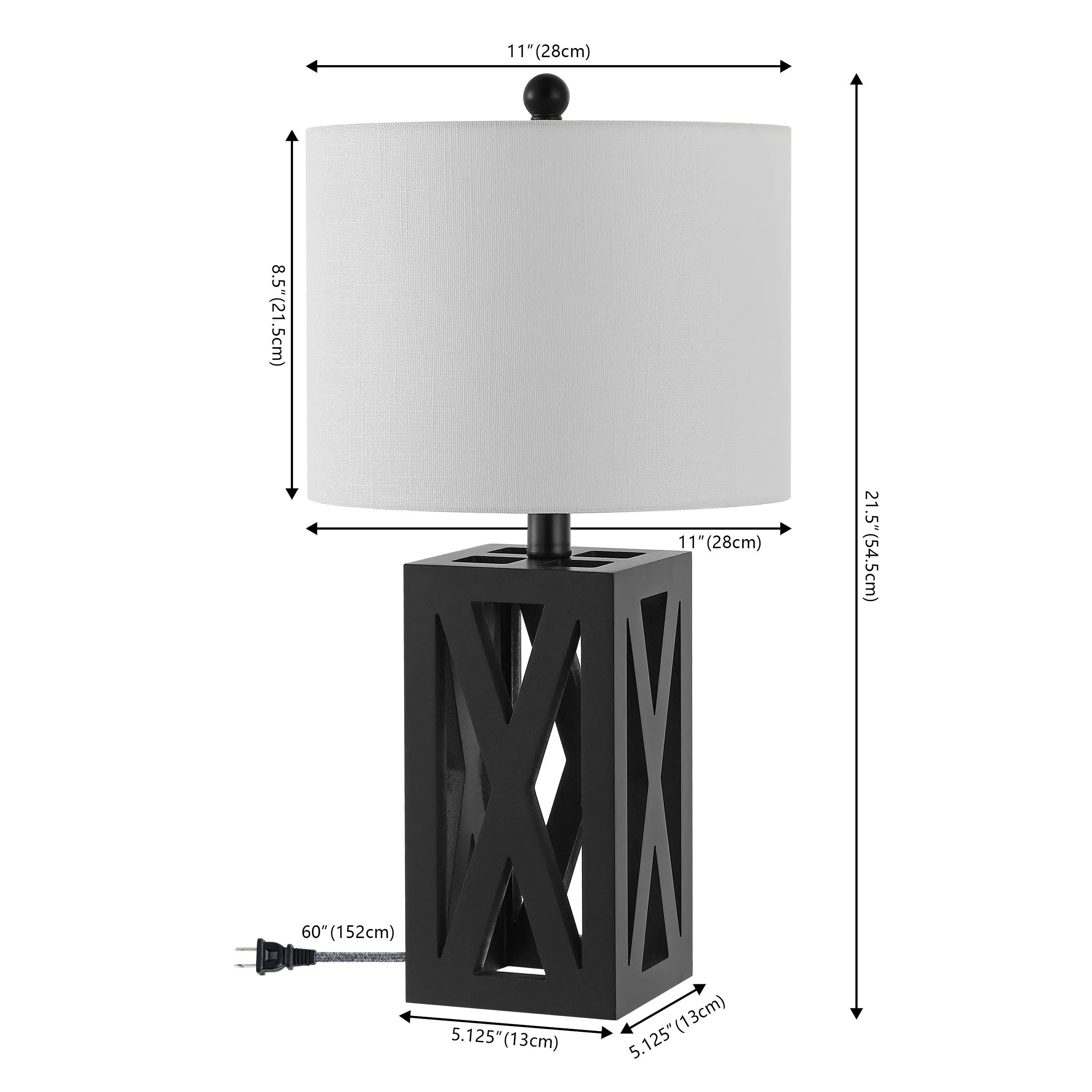 Set of Two 22" Black Table Lamps With Drum Shades Homeroots Lighting
