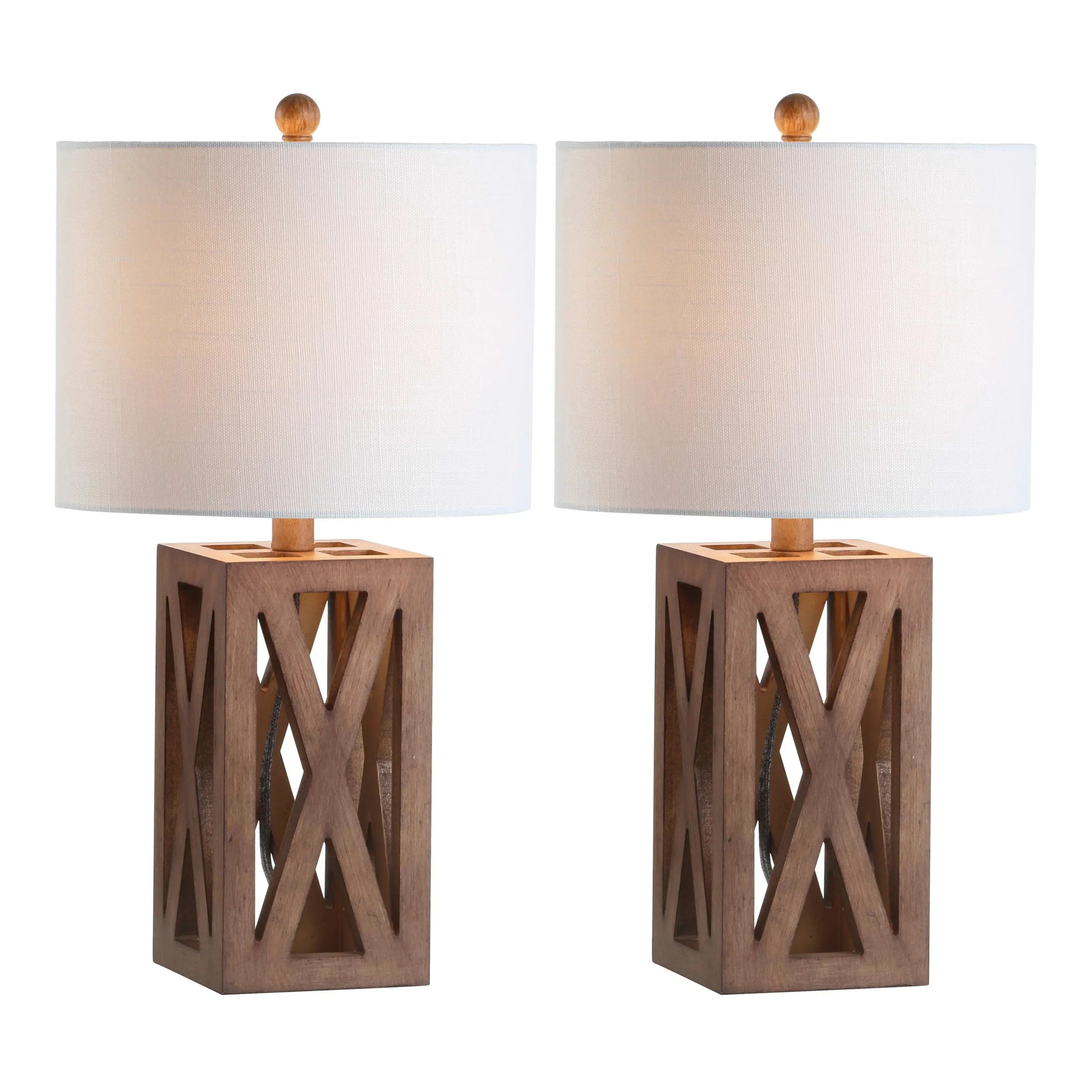 Set of Two 22" Brown Table Lamps With Drum Shades Homeroots Lighting