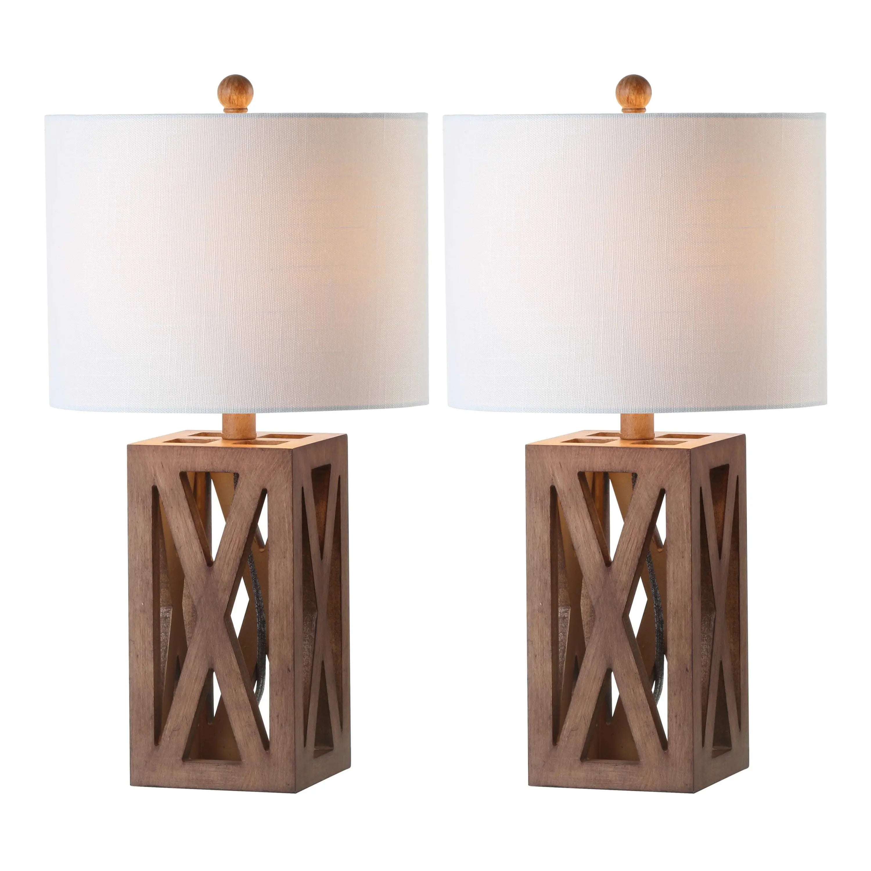 Set of Two 22" Brown Table Lamps With Drum Shades Homeroots Lighting