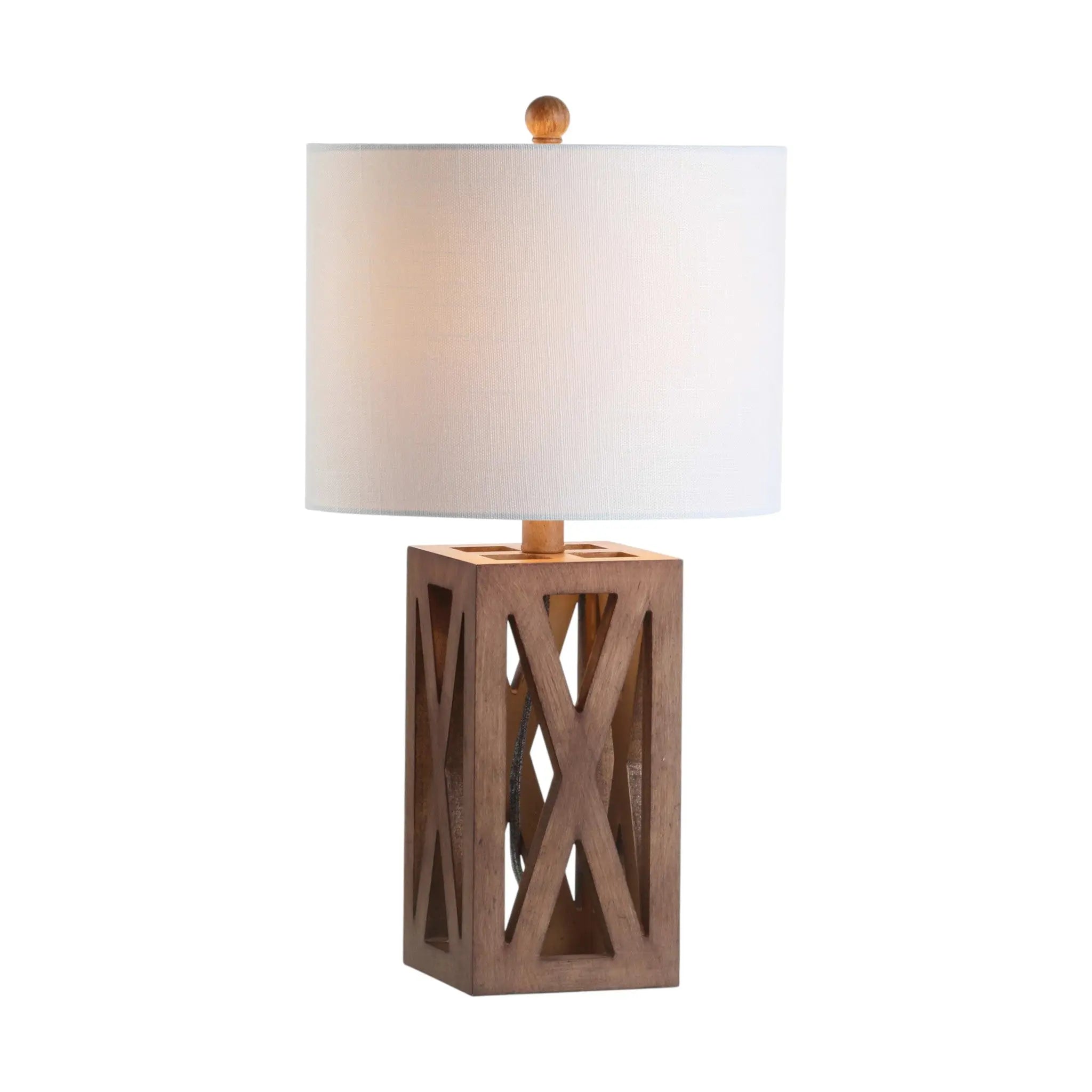 Set of Two 22" Brown Table Lamps With Drum Shades Homeroots Lighting