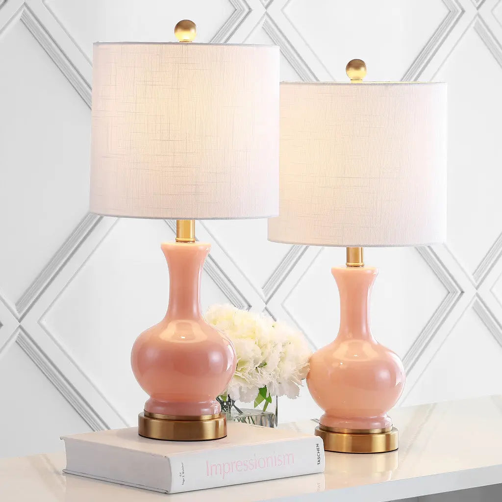 Set of Two 22" Gold Novelty Table Lamps With Drum Shades Homeroots Lighting