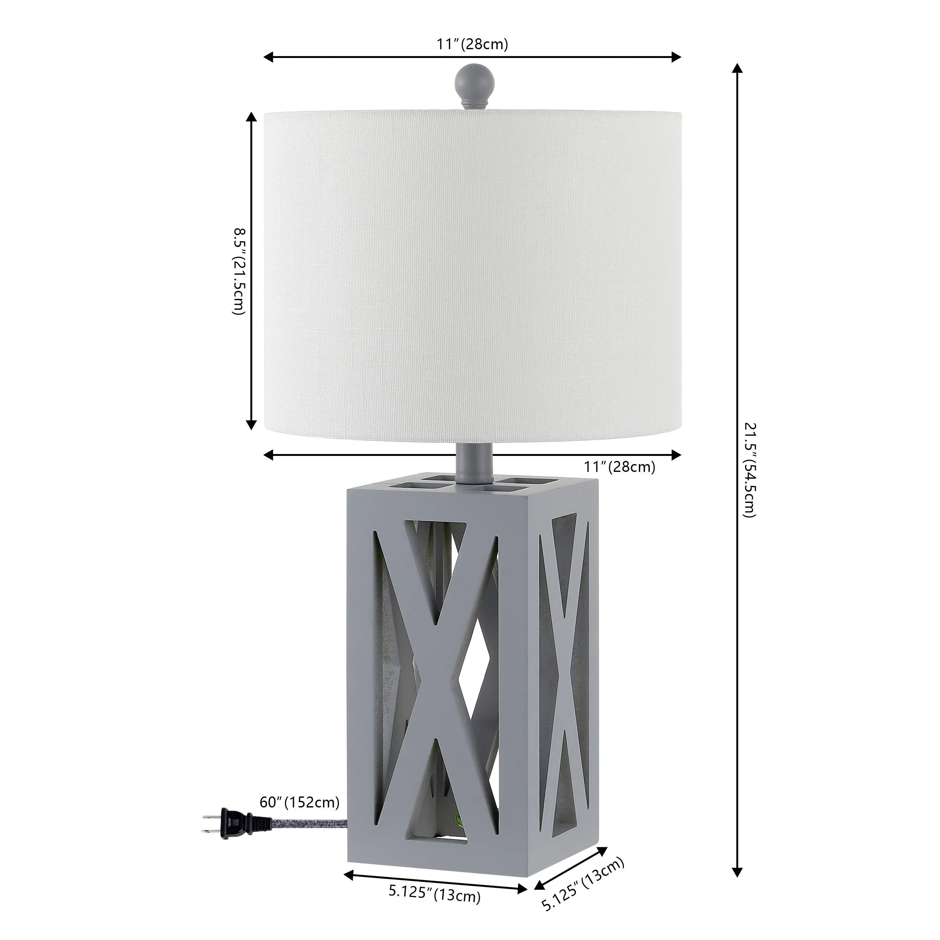Set of Two 22" Gray Table Lamps With Drum Shades Homeroots Lighting
