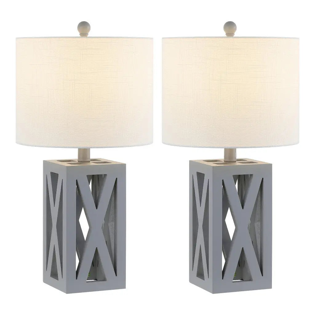 Set of Two 22" Gray Table Lamps With Drum Shades Homeroots Lighting
