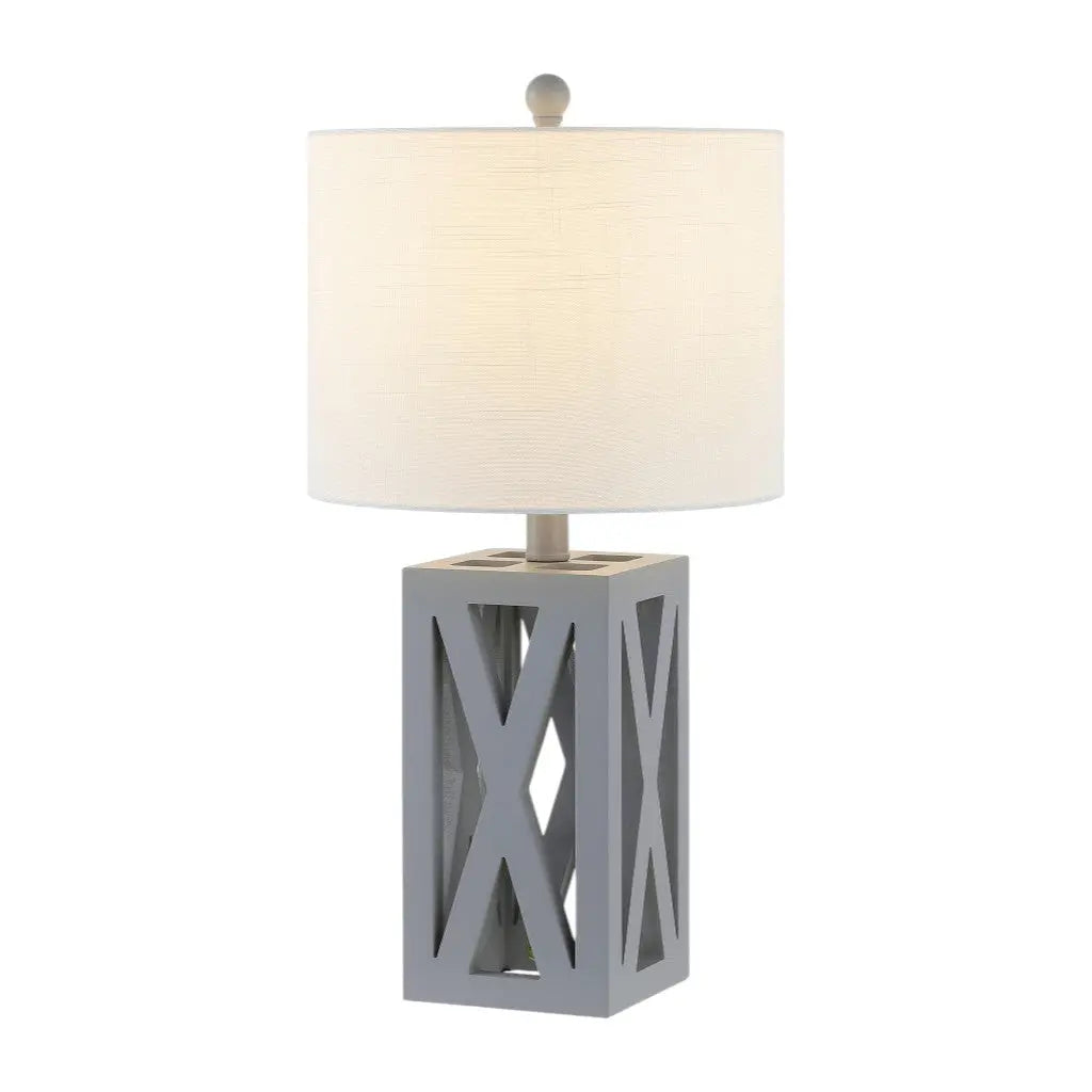 Set of Two 22" Gray Table Lamps With Drum Shades Homeroots Lighting