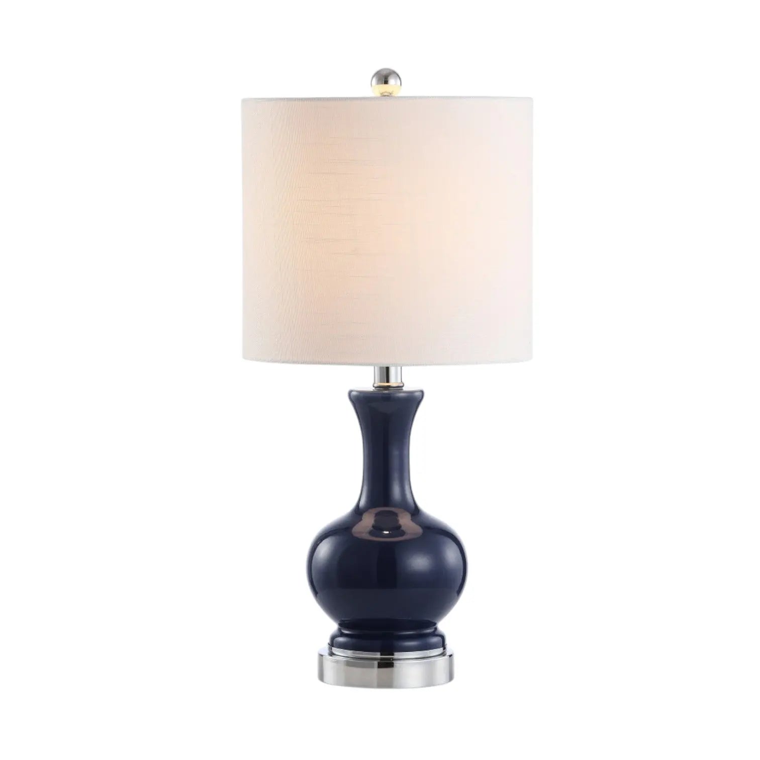 Set of Two 22" Navy Blue And Silver Gourd Bedside Lamps With Drum Shades Homeroots Lighting