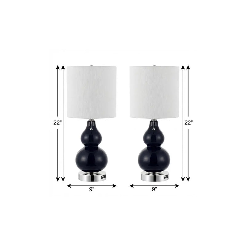 Set of Two 22" Silver Gourd Table Lamps With Drum Shades Homeroots Lighting