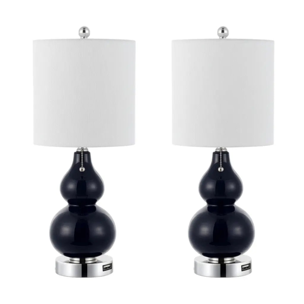 Set of Two 22" Silver Gourd Table Lamps With Drum Shades Homeroots Lighting