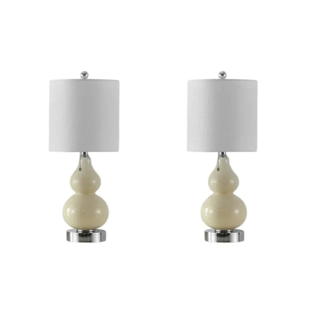 Set of Two 22" Silver Gourd Table Lamps With Drum Shades Homeroots Lighting