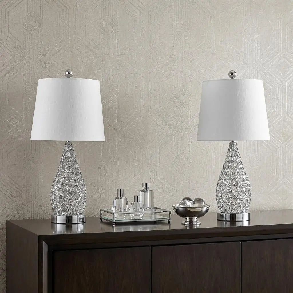 Set of Two 22" Silver Gourd Table Lamps With Empire Shades Homeroots Lighting