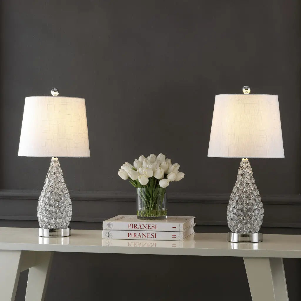 Set of Two 22" Silver Gourd Table Lamps With Empire Shades Homeroots Lighting