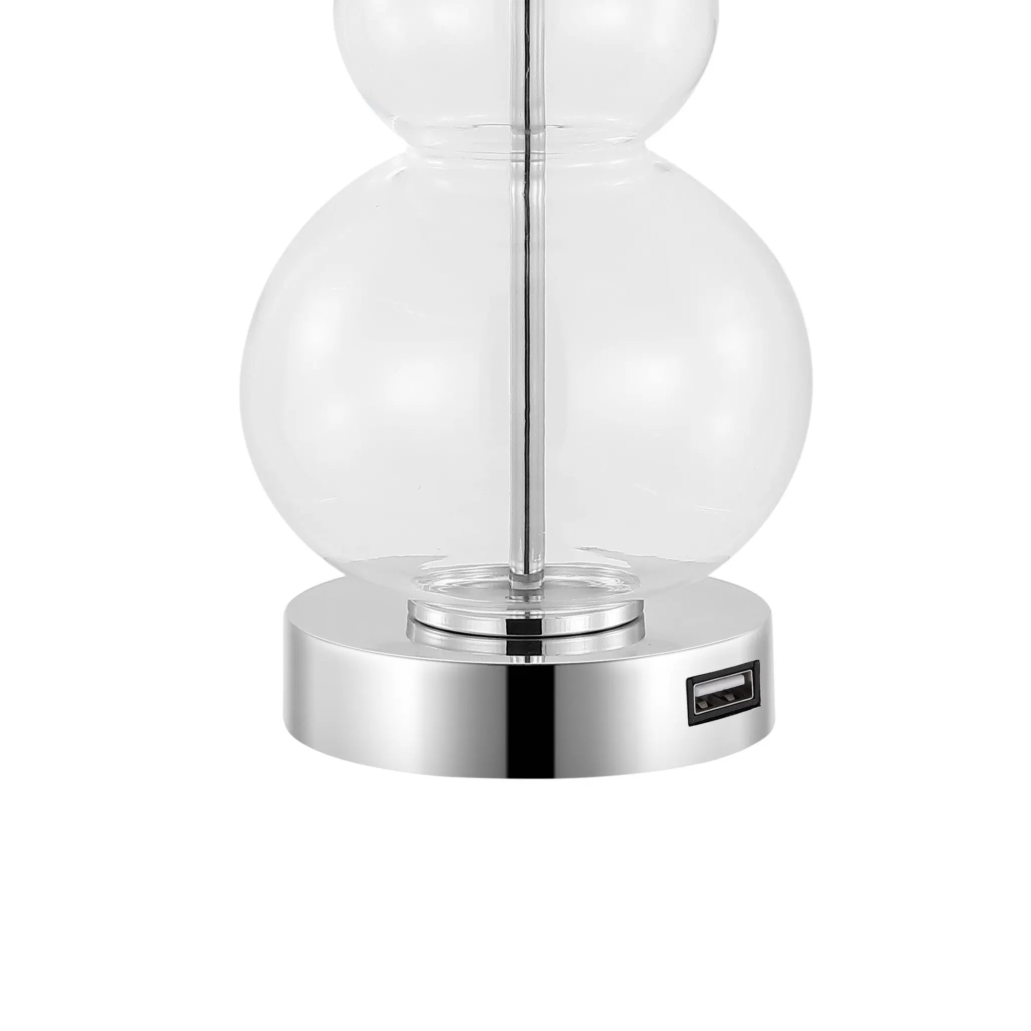 Set of Two 22" Silver Gourd USB Bedside Lamps With Drum Shades Homeroots Lighting