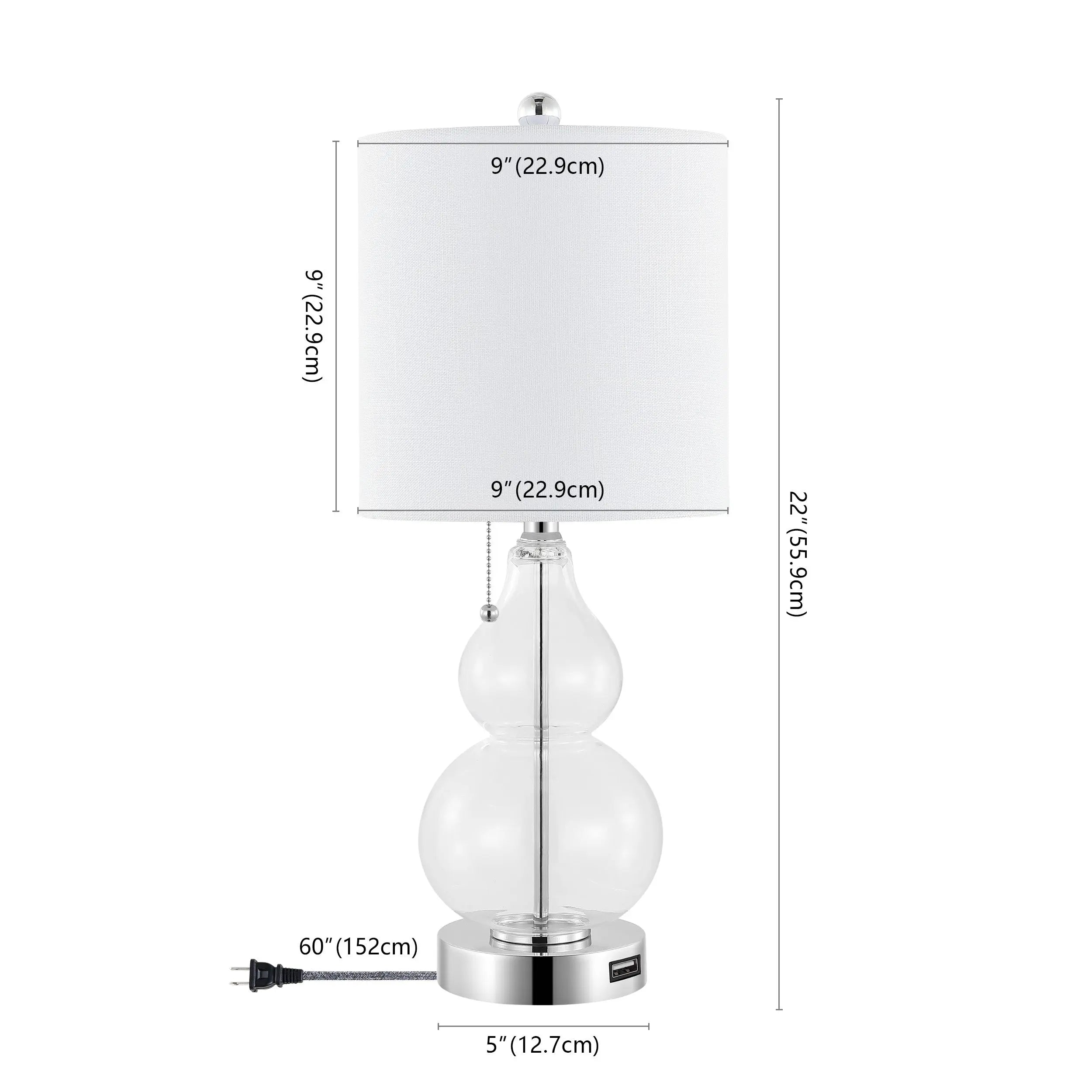 Set of Two 22" Silver Gourd USB Bedside Lamps With Drum Shades Homeroots Lighting
