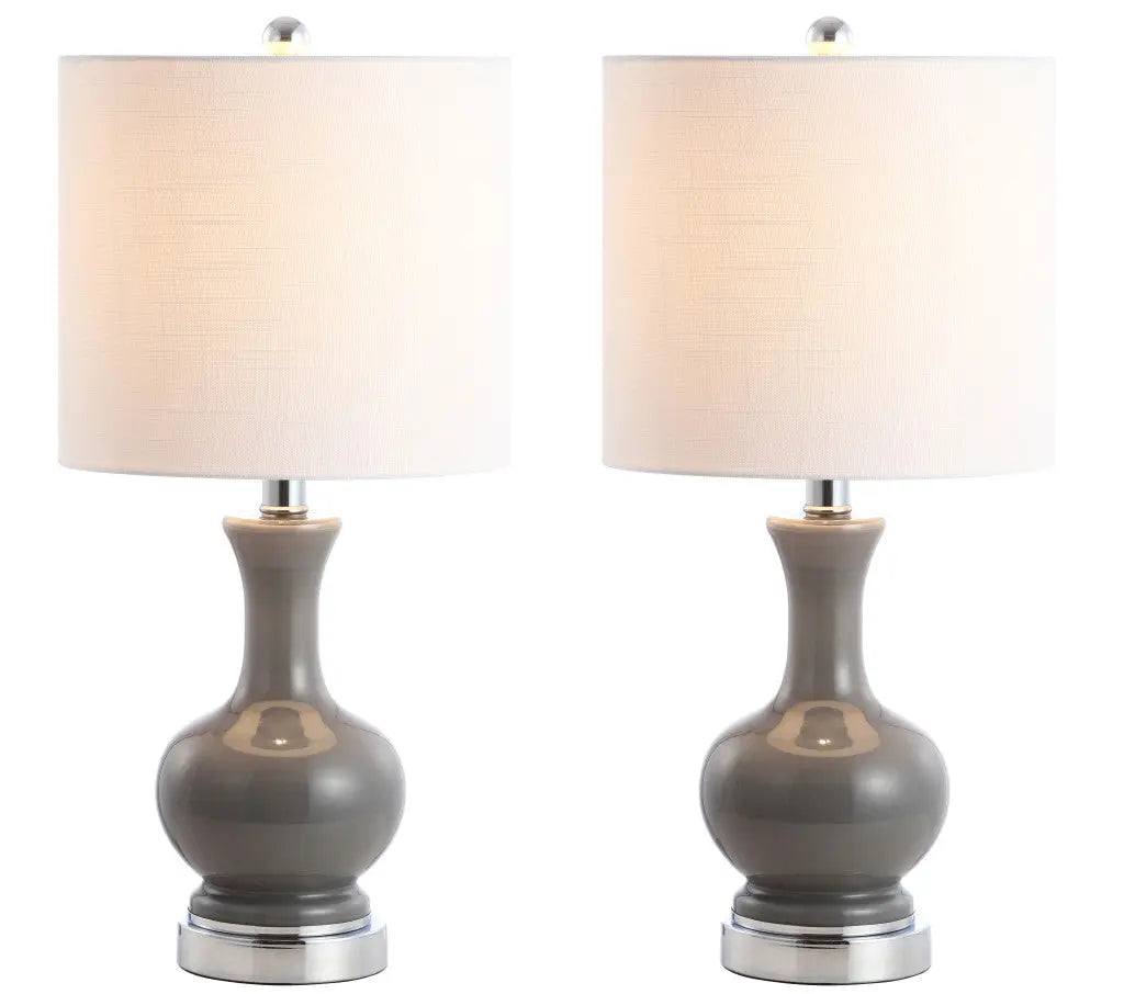 Set of Two 22" Silver Urn Bedside Lamps With Drum Shades Homeroots Lighting