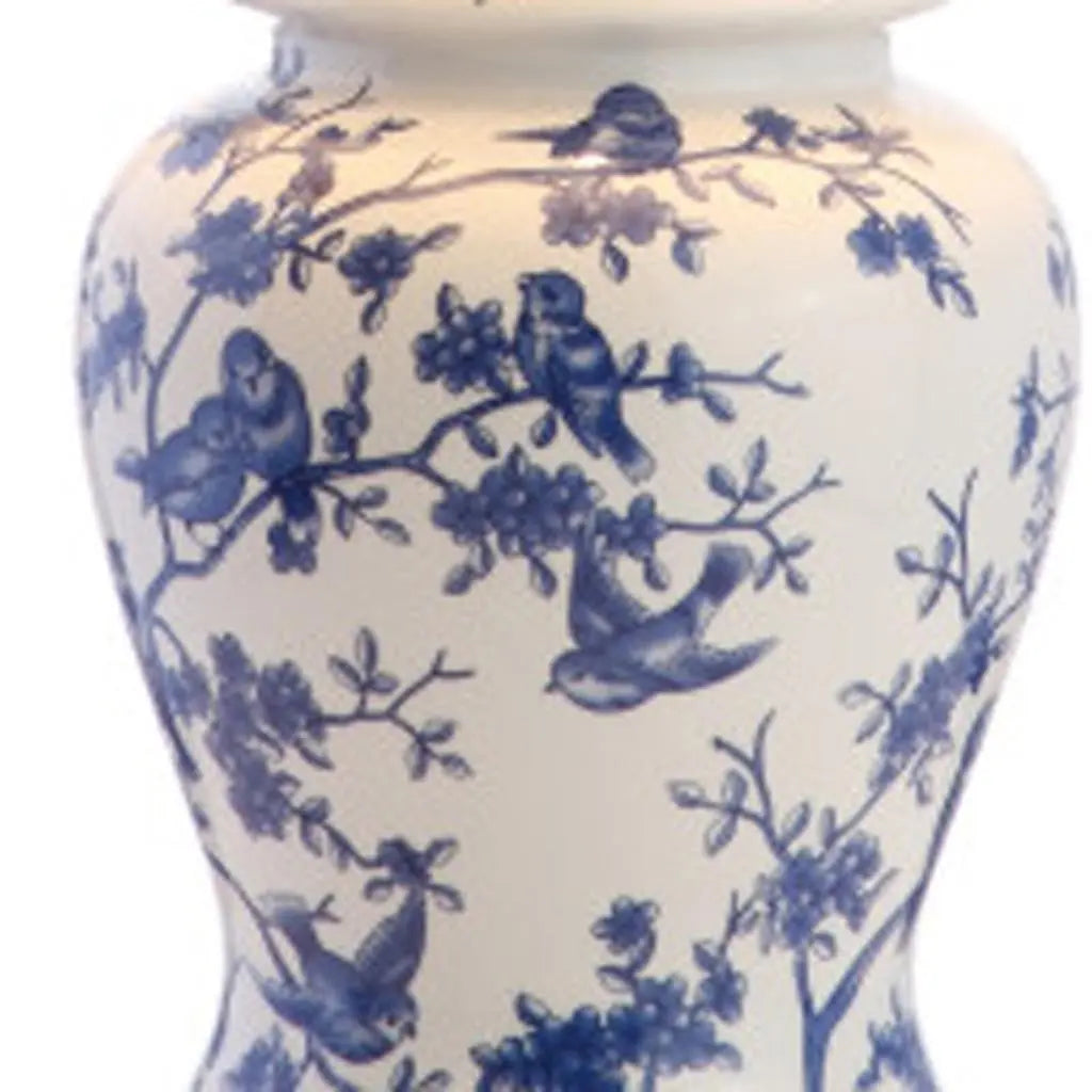 Set of Two 22" White Blue And Gold Urn Table Lamps With Empire Shades Homeroots Lighting