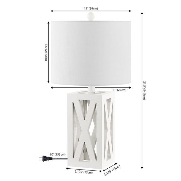 Set of Two 22" White Table Lamps With Drum Shades Homeroots Lighting