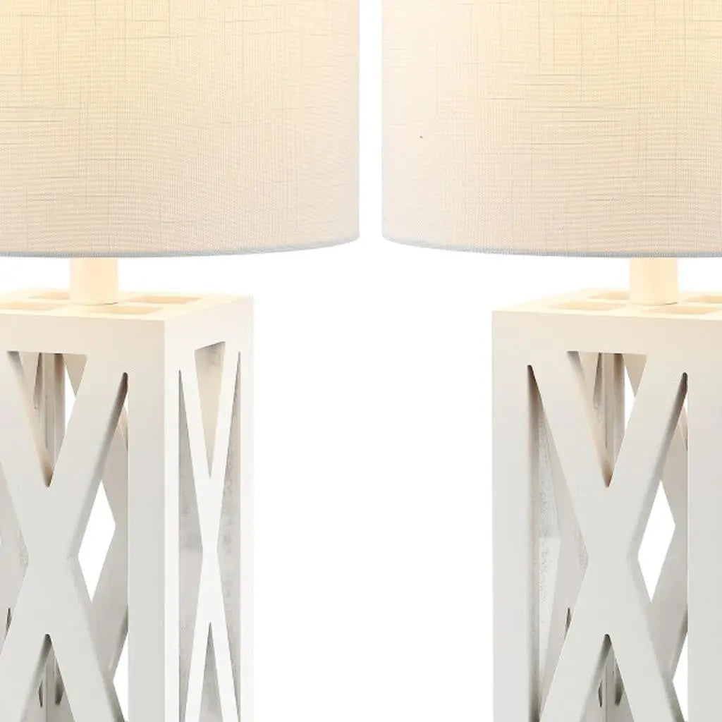 Set of Two 22" White Table Lamps With Drum Shades Homeroots Lighting