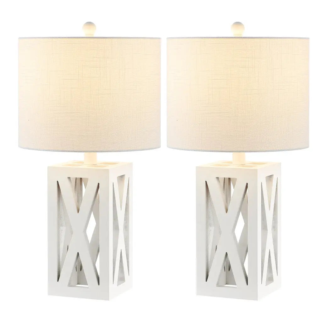 Set of Two 22" White Table Lamps With Drum Shades Homeroots Lighting