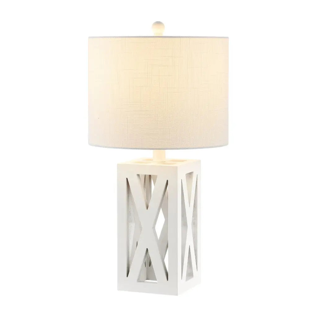Set of Two 22" White Table Lamps With Drum Shades Homeroots Lighting