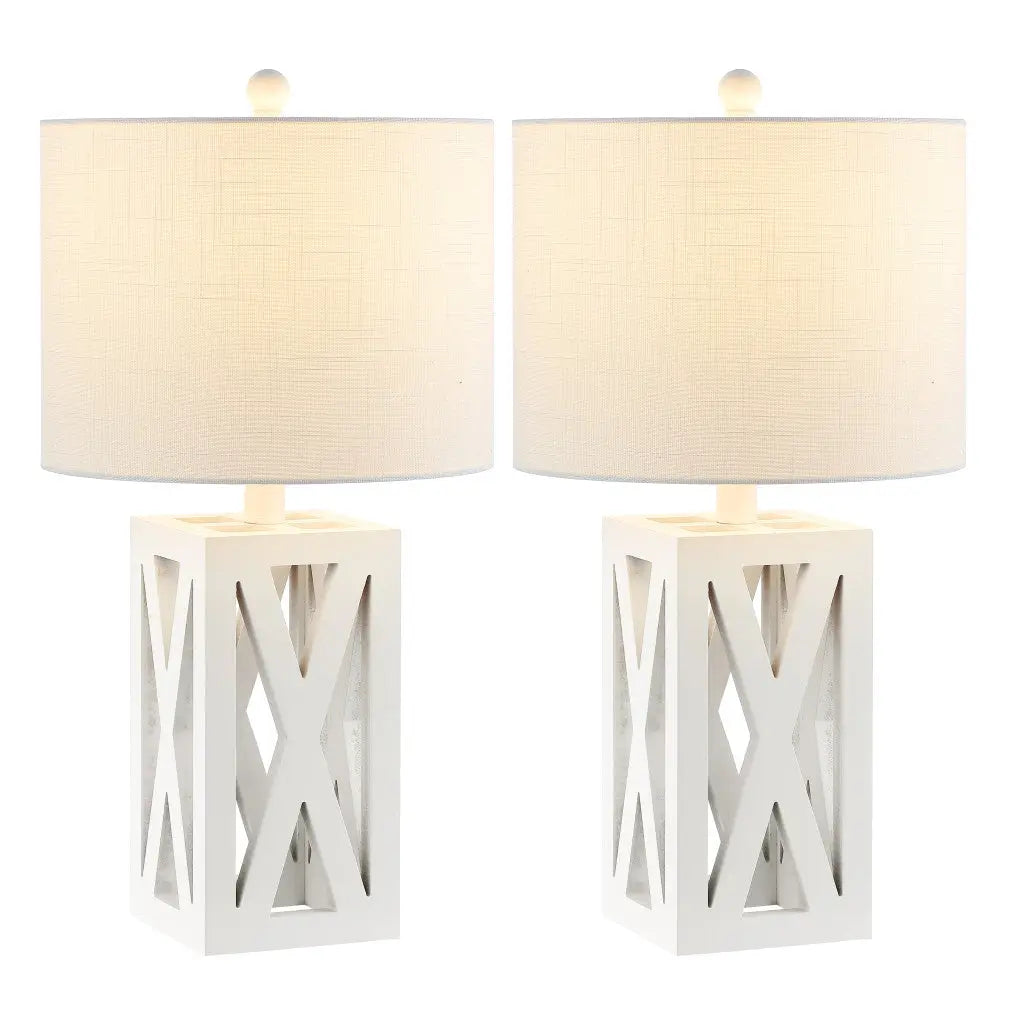 Set of Two 22" White Table Lamps With Drum Shades Homeroots Lighting