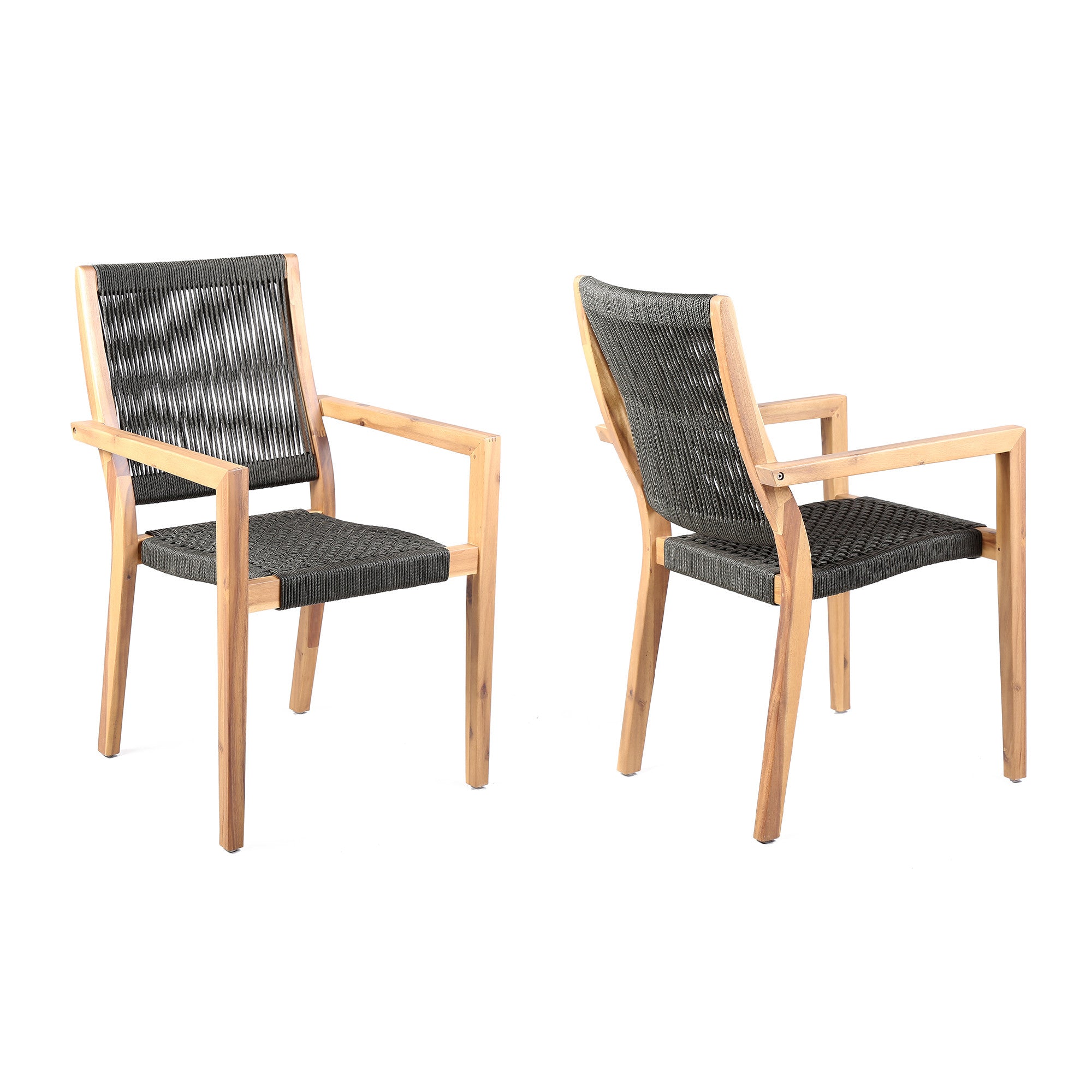 Set of Two 23" Charcoal and Natural Wood Solid Wood Outdoor Arm Chair - GreatEagleInc