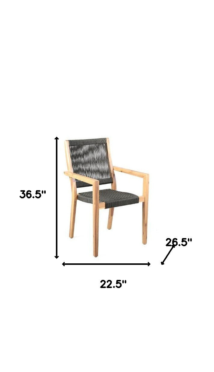 Set of Two 23" Charcoal and Natural Wood Solid Wood Outdoor Arm Chair - GreatEagleInc