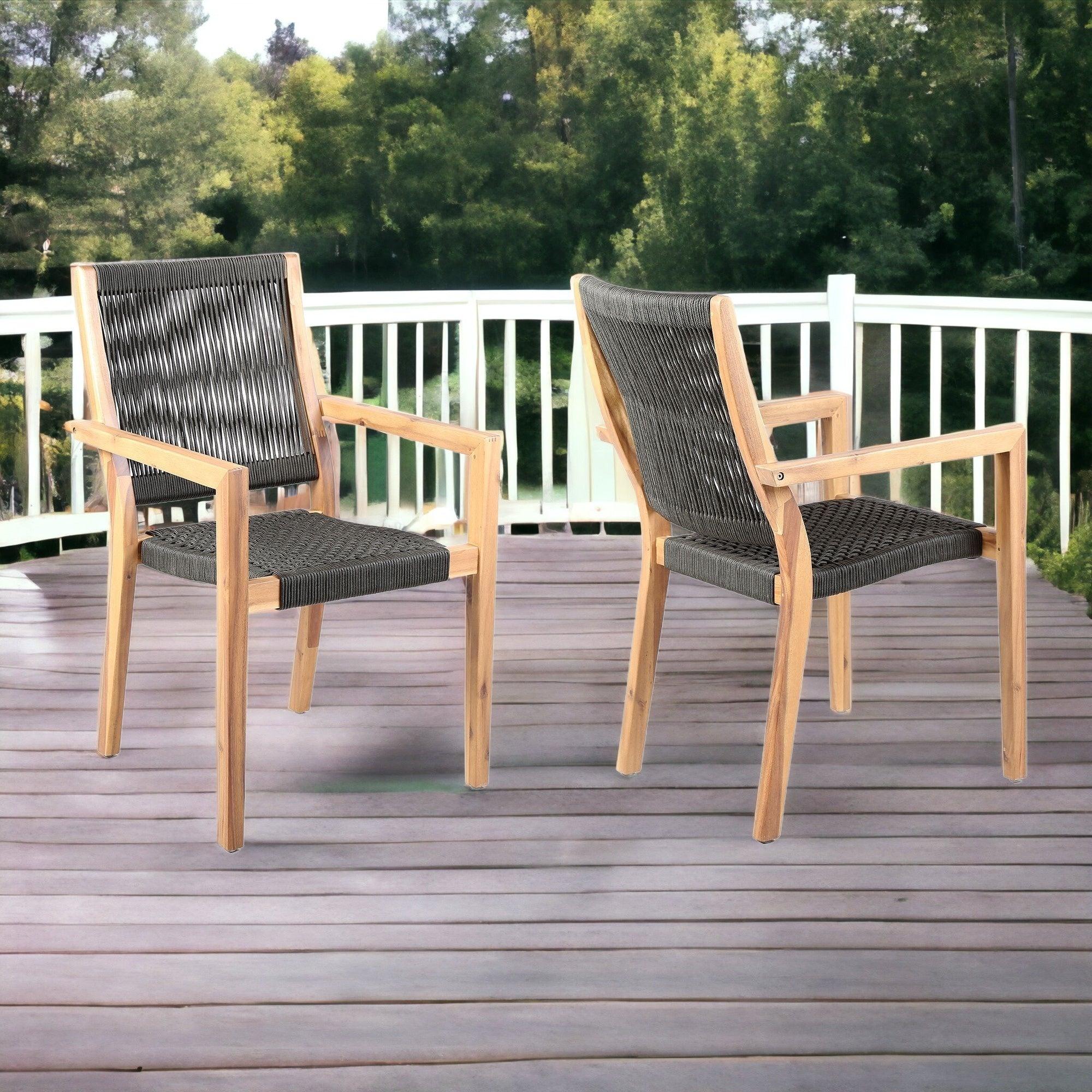Set of Two 23" Charcoal and Natural Wood Solid Wood Outdoor Arm Chair - GreatEagleInc