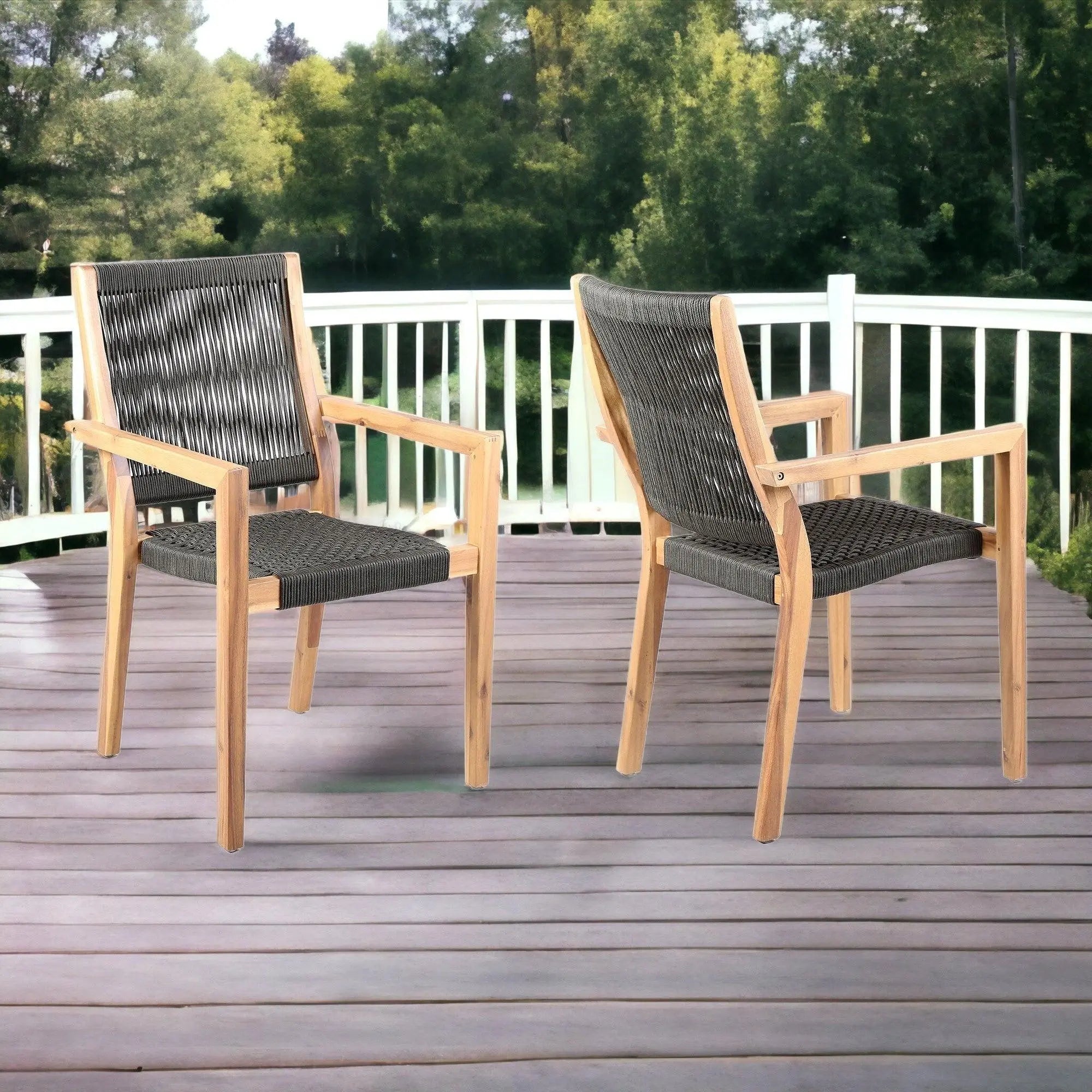 Set of Two 23" Charcoal and Natural Wood Solid Wood Outdoor Arm Chair - GreatEagleInc